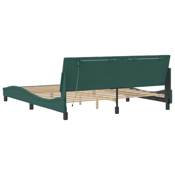 vidaXL sengeramme med LED-lys 180x200 cm velour mørkegrøn