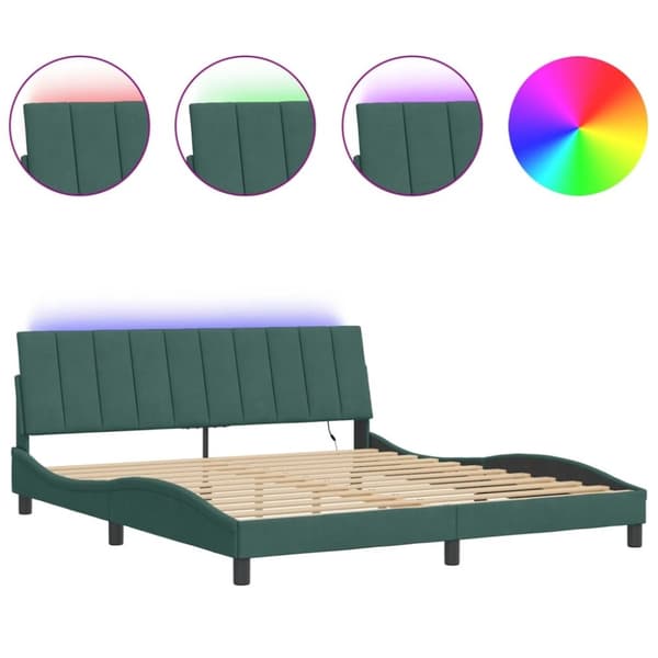 vidaXL sengeramme med LED-lys 180x200 cm velour mørkegrøn