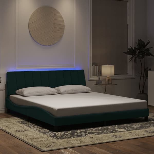 vidaXL sengeramme med LED-lys 180x200 cm velour mørkegrøn