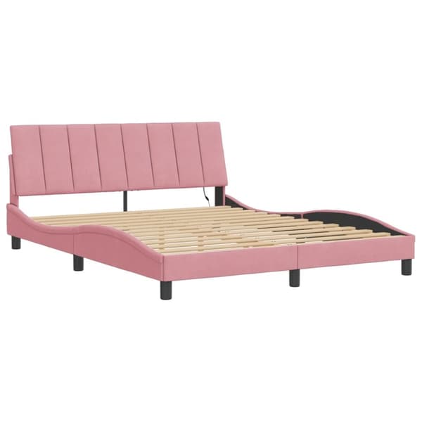 vidaXL sengeramme med LED-lys 160x200 cm velour pink