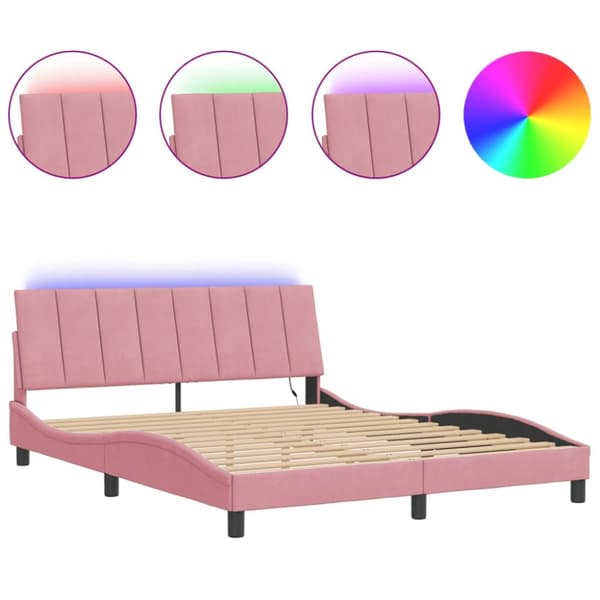 vidaXL sengeramme med LED-lys 160x200 cm velour pink