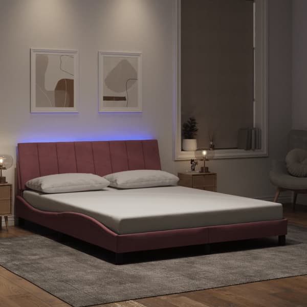 vidaXL sengeramme med LED-lys 160x200 cm velour pink