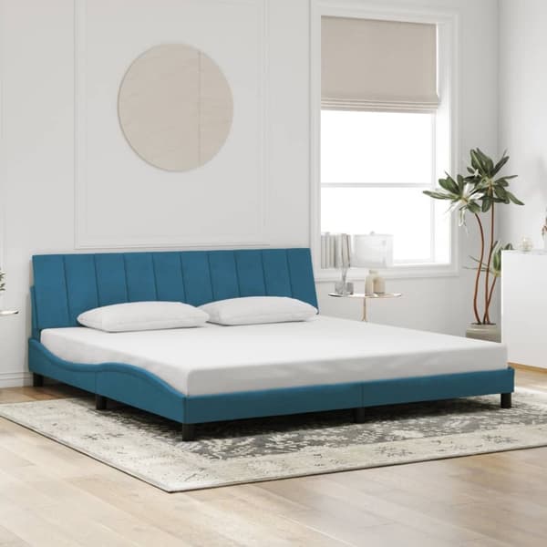 vidaXL Sängram med LED-belysning blå 200x200 cm sammet