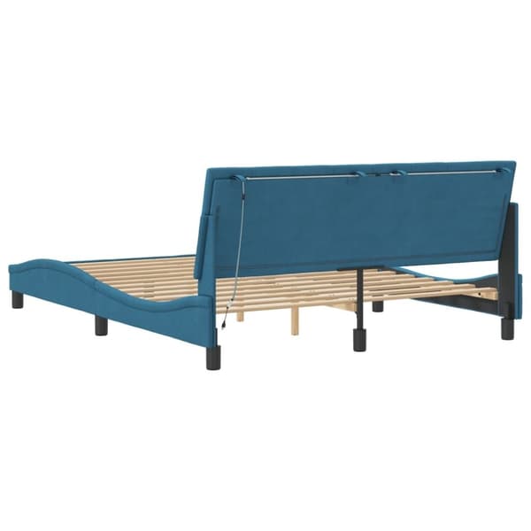 vidaXL sengeramme med LED-lys 160x200 cm velour blå