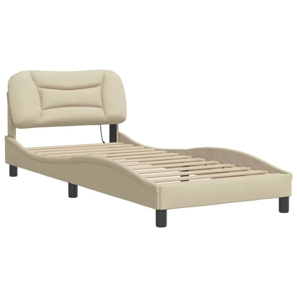 vidaXL sengeramme med LED-lys 90x190 cm stof cremefarvet