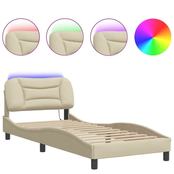 vidaXL sengeramme med LED-lys 90x190 cm stof cremefarvet
