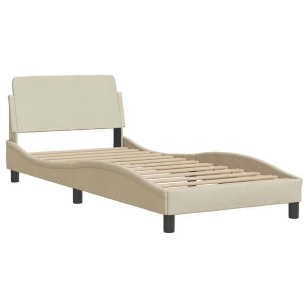 vidaXL sengeramme med LED-lys 90x190 cm stof cremefarvet