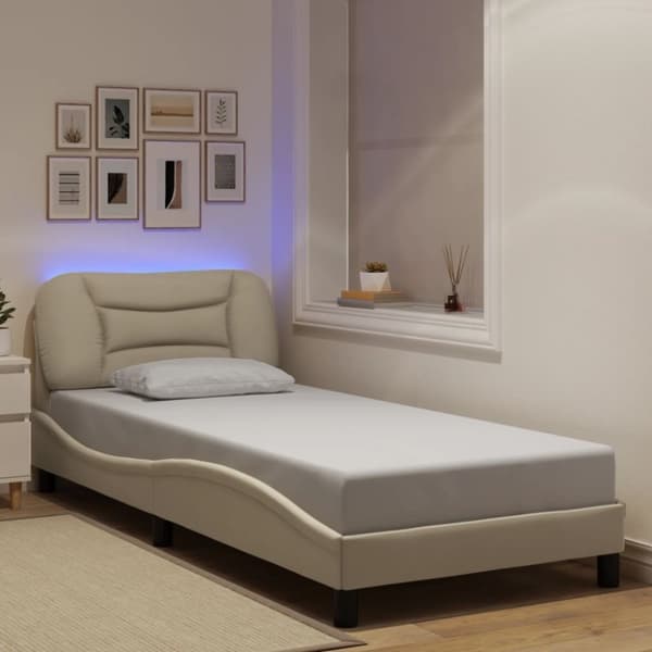 vidaXL sengeramme med LED-lys 90x190 cm stof cremefarvet