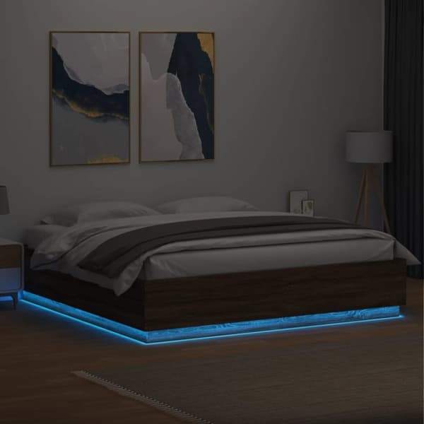 vidaXL Sengeramme med LED-lys brun eik 200x200 cm konstruert tre