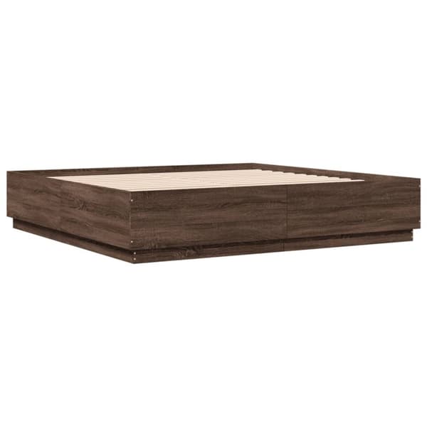 vidaXL Sengeramme med LED-lys brun eik 200x200 cm konstruert tre