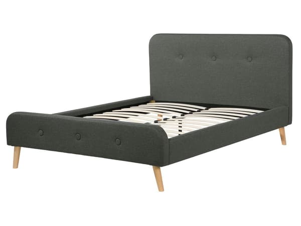 Seng Lyst Træben Mørkegrå Polyester Stof 160 x 200 cm Dobbeltseng Kvalitets Sengegavl Knappet Moderne Minimalistisk Sengestel