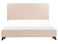 Miniatyrbillede 4 af 11: En beige polstret seng 160 x 200 cm med en ramme og en sengegavl med dekorative knapper
