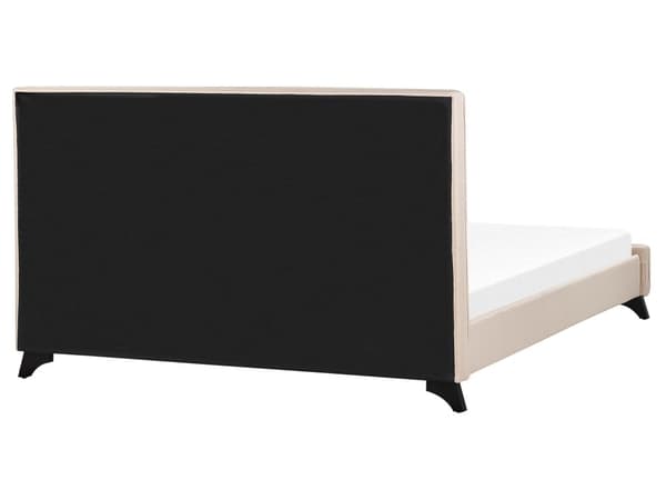 En beige polstret seng 160 x 200 cm med en ramme og en sengegavl med dekorative knapper