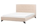 Miniatyrbillede 1 af 11: En beige polstret seng 160 x 200 cm med en ramme og en sengegavl med dekorative knapper
