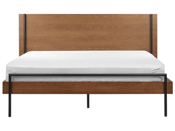 Seng med mørk treramme 160 x 200 cm høy sengegavl med metallben klassisk soveromdesign