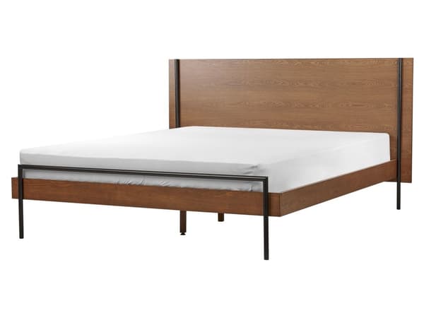 Seng med mørk treramme 160 x 200 cm høy sengegavl med metallben klassisk soveromdesign