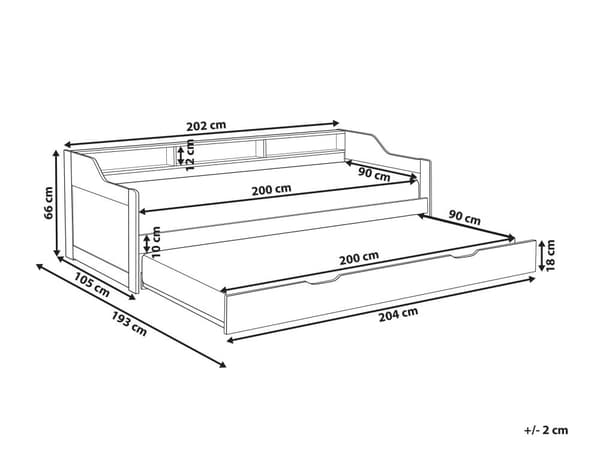 Daybed Dagseng Hvit furu med spileramme 90 x 200 cm 3 hyller Uttrekkbar seng for 2 personer Moderne skandinavisk gjesterom Barnerom Ungdomsrom