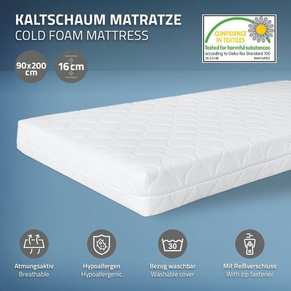 ML-Design metallsäng 90x200 cm på stålram med madrass H:16cm, lamellram, antracit, sängram av metall, robust, säng för barnrum, ungdomssäng, gästsäng