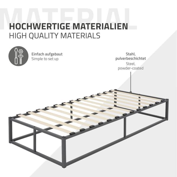 ML-Design metallsäng 90x200 cm på stålram med madrass H:16cm, lamellram, antracit, sängram av metall, robust, säng för barnrum, ungdomssäng, gästsäng