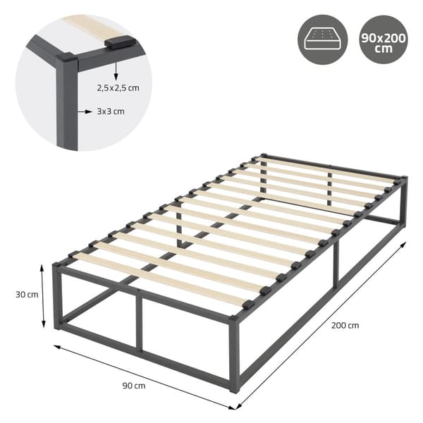 ML-Design metallsäng 90x200 cm på stålram med madrass H:16cm, lamellram, antracit, sängram av metall, robust, säng för barnrum, ungdomssäng, gästsäng
