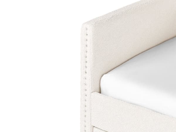 Underseng lys beige bouclé Trælameller 90 x 200 cm Daybed Glamour Dekorative knapper minimalistisk kompakt skandinavisk