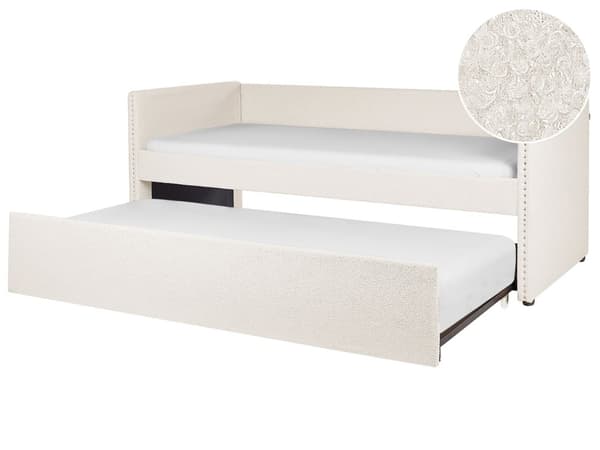 Underseng lys beige bouclé Trælameller 90 x 200 cm Daybed Glamour Dekorative knapper minimalistisk kompakt skandinavisk