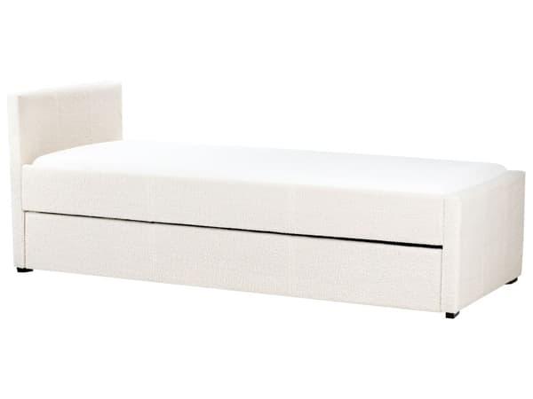 En lysbeige Børneudtræksseng med Stel Betrukket med 80 x 200 cm stof Værelse Soveværelse