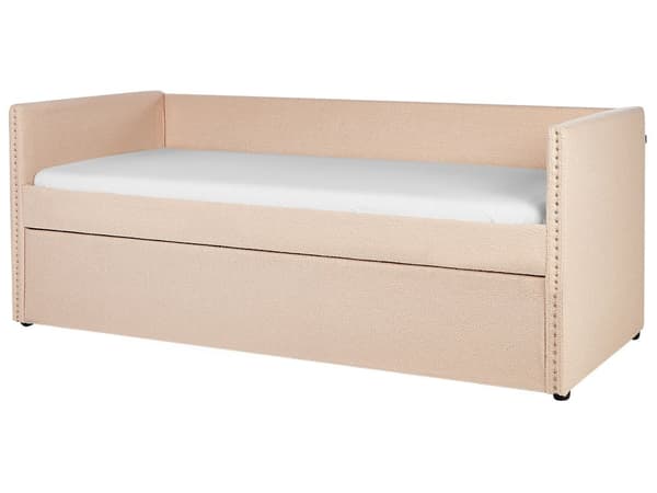 Sohvasänky persikanpunainen 90 x 200 cm bukleeverhoilu ulosvedettävä lisävuode sälepohja moderni