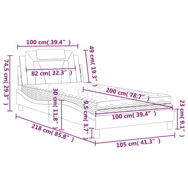 vidaXL Säng med madrass brun 100x200 cm konstläder