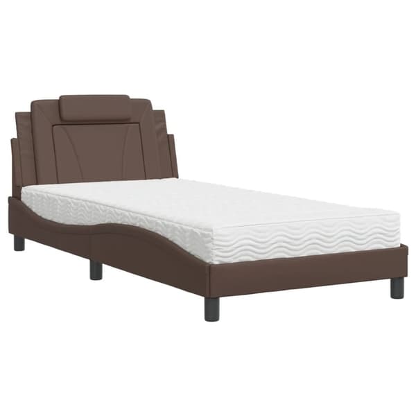 vidaXL Säng med madrass brun 100x200 cm konstläder