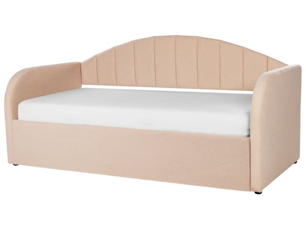 Bäddsoffa Persikorosa Boucle 90 x 200 cm Enkelsäng Spjälbädd Stoppad dagbädd Glamour Modern Barnrum Gästrum