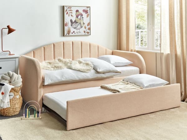 Bäddsoffa Persikorosa Boucle 90 x 200 cm Enkelsäng Spjälbädd Stoppad dagbädd Glamour Modern Barnrum Gästrum