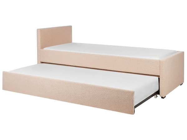 Bäddsoffa Persikorosa Boucle Klädsel Liten Enkel storlek 80 x 200 cm Gäst Underbädd