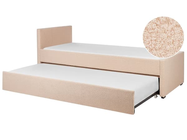 Bäddsoffa Persikorosa Boucle Klädsel Liten Enkel storlek 80 x 200 cm Gäst Underbädd