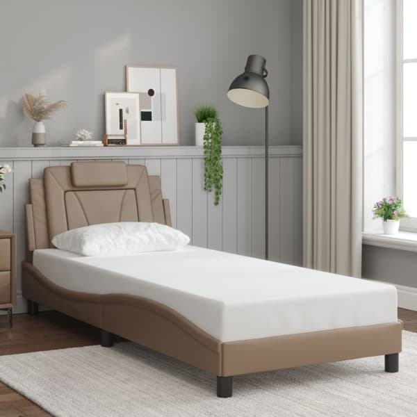 vidaXL sengeramme med LED-lys 90x190 cm kunstlæder cappuccinofarvet