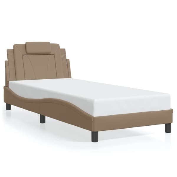 vidaXL sengeramme med LED-lys 90x190 cm kunstlæder cappuccinofarvet