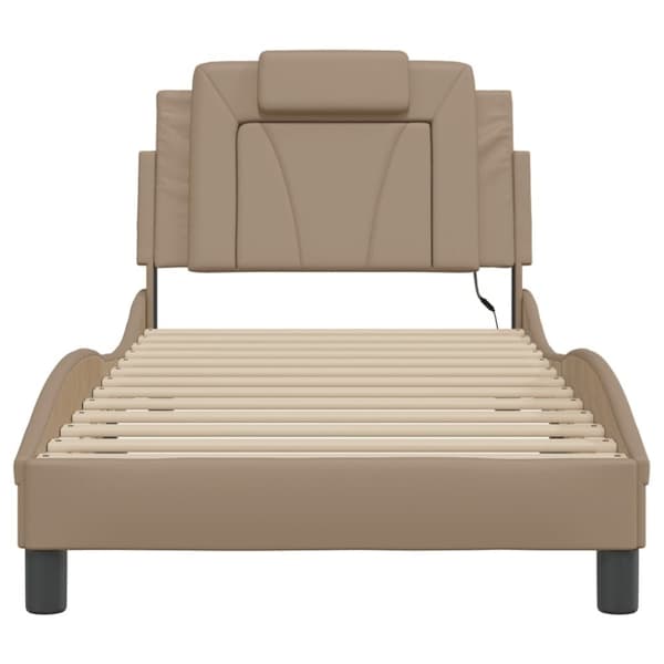 vidaXL sengeramme med LED-lys 90x190 cm kunstlæder cappuccinofarvet