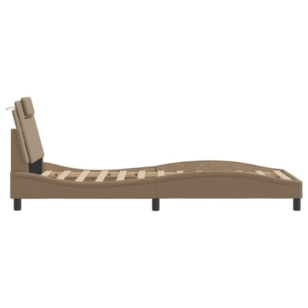 vidaXL sengeramme med LED-lys 90x190 cm kunstlæder cappuccinofarvet