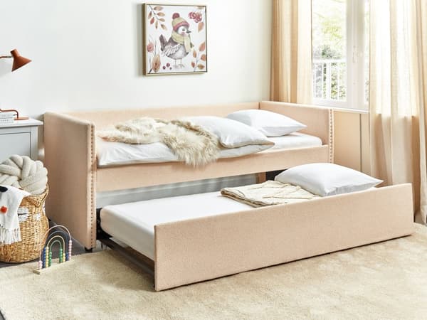 Underseng ferskenfarget fløyel Trelameller 90 x 200 cm Dagseng Glamour Dekorative knapper minimalistisk kompakt skandinavisk