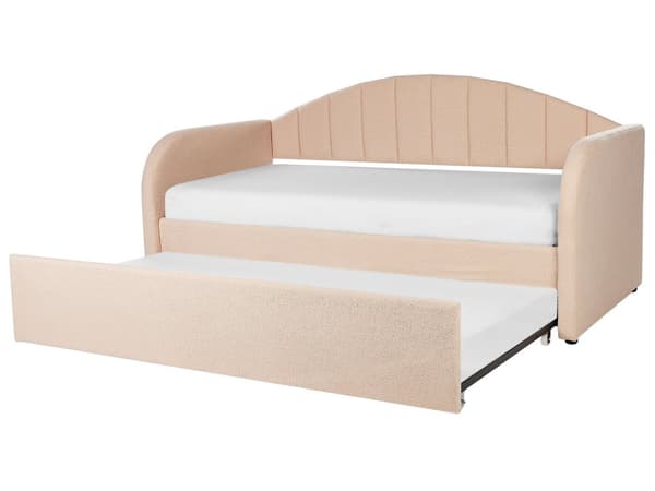 Rosa Bouclé uttrekkbar seng 90 x 200 cm med ramme Polstret Moderne Glamourous gjesterom Barnerom