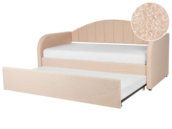 Rosa Bouclé uttrekkbar seng 90 x 200 cm med ramme Polstret Moderne Glamourous gjesterom Barnerom