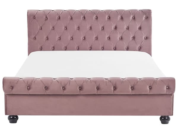 Seng med Lyserød Velourramme 160 x 200 cm med Quiltet Sengegavl Glamourstil