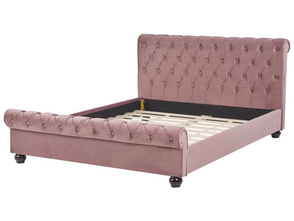 Seng med Lyserød Velourramme 160 x 200 cm med Quiltet Sengegavl Glamourstil
