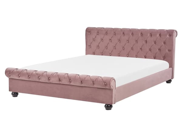 Seng med Lyserød Velourramme 160 x 200 cm med Quiltet Sengegavl Glamourstil