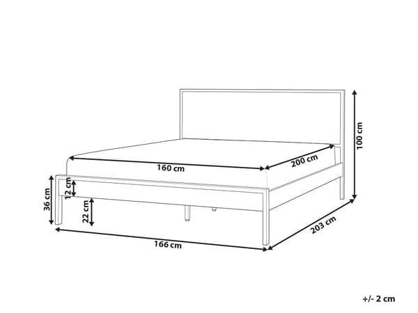 Dobbeltseng mørk MDF ramme med nakkestøtte og lamellbunn med sorte metallben 160 x 200 cm