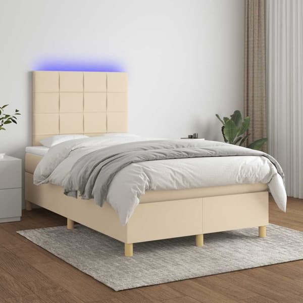 vidaXL kontinentalseng med LED-lys 120x190 cm stof cremefarvet