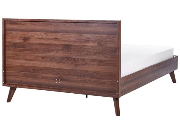 Seng Mørkt tre Sponplate 140 x 200 cm Sengegavl i flettet rotting Sengeramme med lameller Moderne Boho Dobbeltseng Soverom