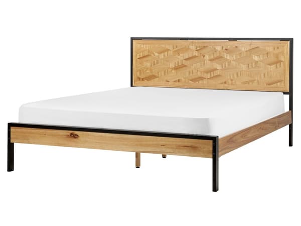 Seng Lyst Træ 160 x 200 cm Moderne Dobbeltseng med Sengegavl To Mands Lav Sengeramme Minimalistisk Design Træseng