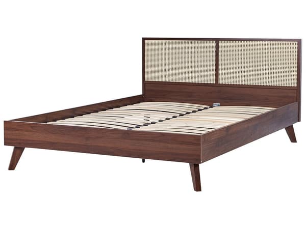 Seng Mørkt Træ 180 x 200 cm Moderne Dobbeltseng med Sengegavl To Mands Lav Sengeramme Minimalistisk Design Træseng