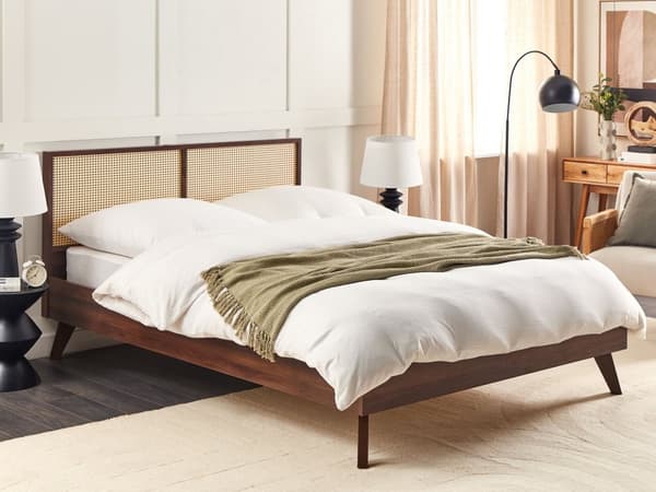 Seng Mørkt Træ 180 x 200 cm Moderne Dobbeltseng med Sengegavl To Mands Lav Sengeramme Minimalistisk Design Træseng